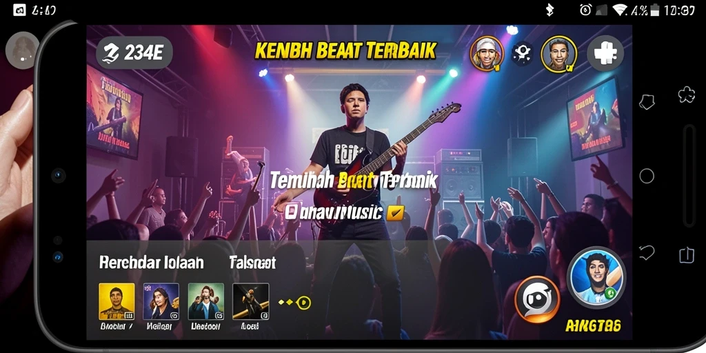 Tampilan gameplay aplikasi 234E dengan antarmuka musik yang dinamis.