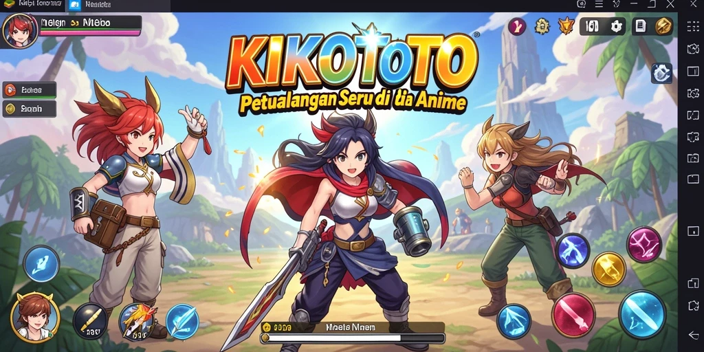 Screenshot gameplay KIKOTOTO yang menunjukkan pertarungan epik dalam gaya Anime.