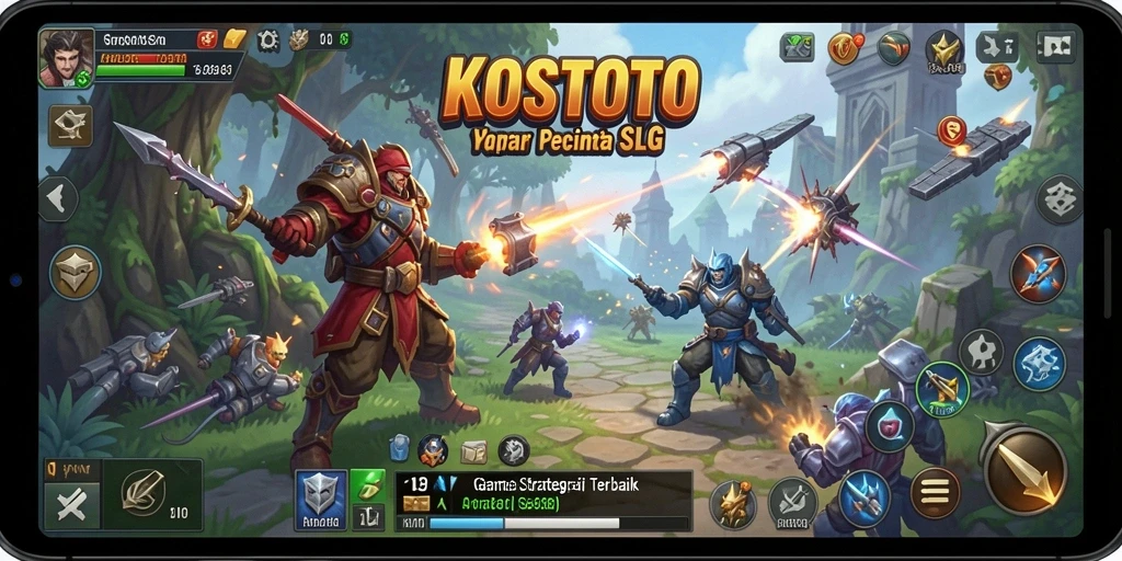 Tangkapan layar game KOSTOTO menampilkan pertempuran strategis yang intens.
