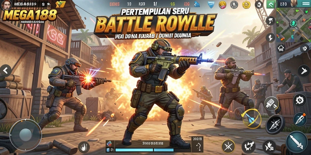 Tampilan gameplay seru di arena Battle Royale MEGA188.