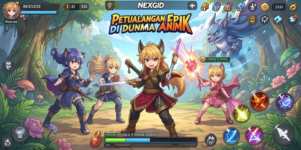 Tampilan gameplay yang dinamis dan karakter anime unik.