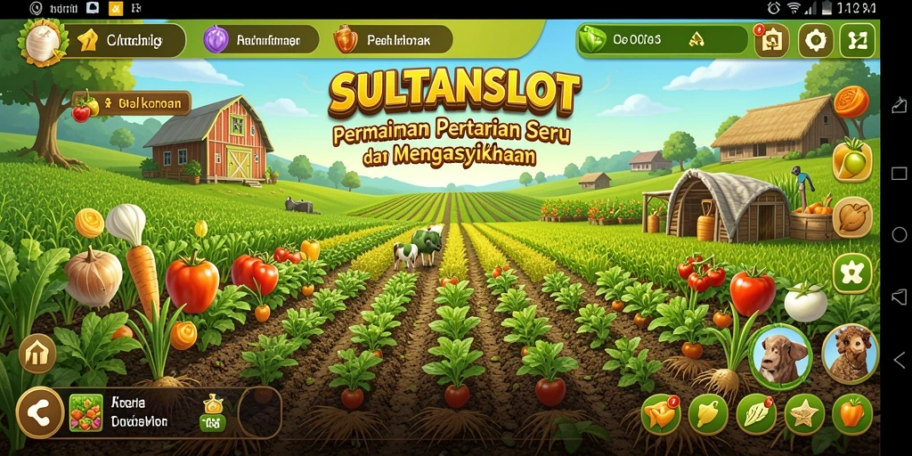 Tampilan gameplay SULTANSLOT yang menunjukkan aktivitas bertani yang seru.